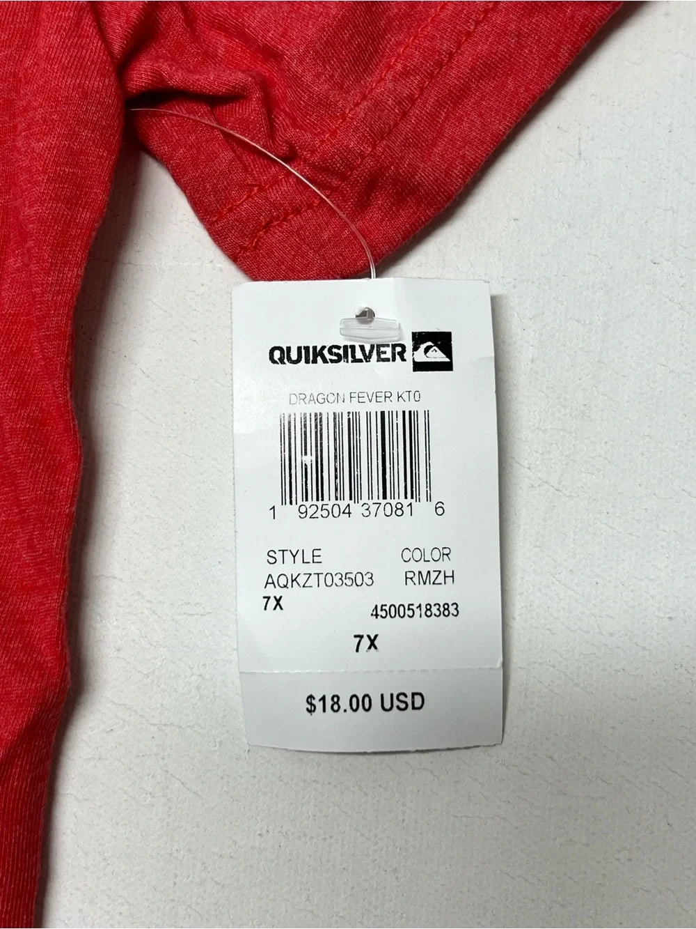 Quiksilver Red Short Sleeve Tee Dragon Graphic Little Boy Size 7X